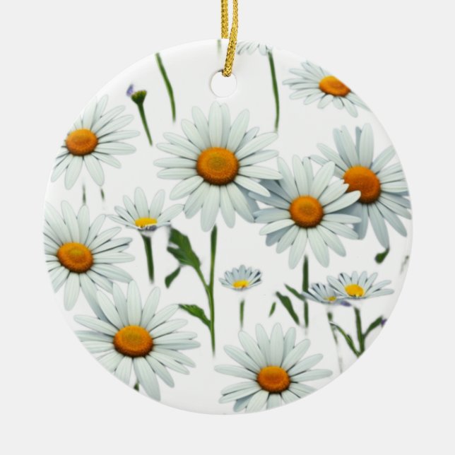Elegant Daisy Boho Floral Christmas Ceramic Ornament (Front)