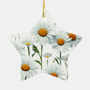 Elegant Daisy Boho Floral Christmas Ceramic Ornament