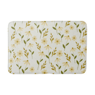 Elegant Daisy Floral Design Ivory Greenery Branch Bath Mat