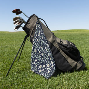 Elegant Daisy Floral Pattern on Dark Background Golf Towel