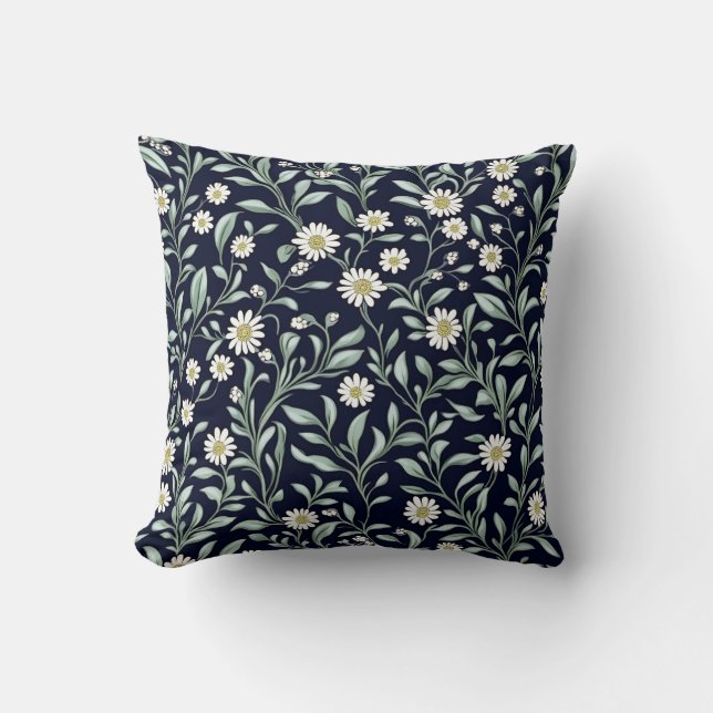 Elegant Daisy Floral Pattern on Dark Background Throw Pillow (Front)