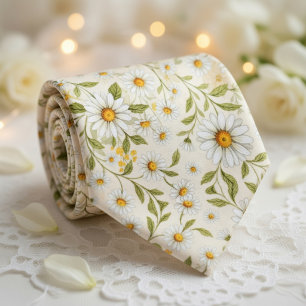 Elegant Daisy Floral Pattern Tie