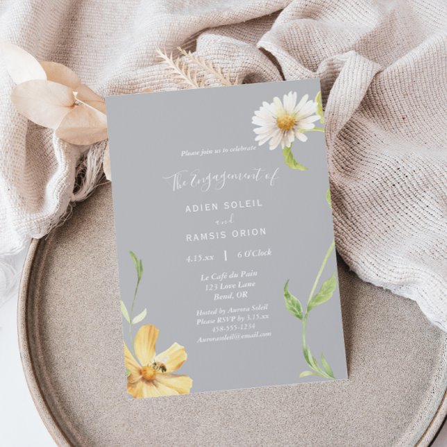 Elegant Daisy | Grey Engagement Party Invitation (Creator Uploaded)