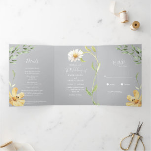 Elegant Daisy Grey Trifold Invitation