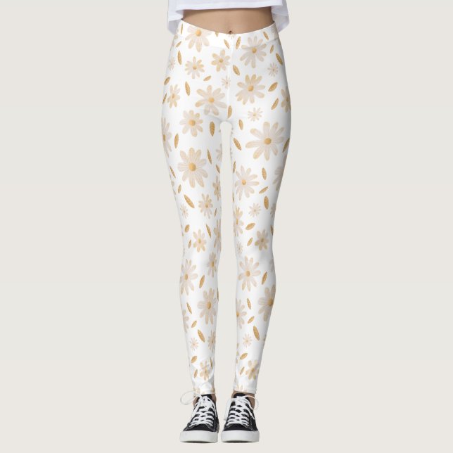Elegant Daisy Hues Leggings (Front)