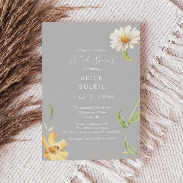 Élégant Daisy | Invitation de douche nuptiale gris (Créateur téléchargé)
