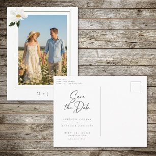 Elegant Daisy Minimal Photo Save the Date Announce Announcement Postcard