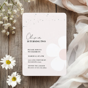 Elegant Daisy Pastel Pink Girl Birthday Invitation