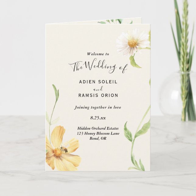 Élégant Daisy Programme de mariage plié (Devant)