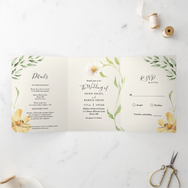 Elegant Daisy Trifold Invitation (Inside)