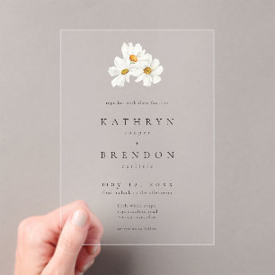 Elegant Daisy Watercolor Minimalist Wedding Acrylic Invitations