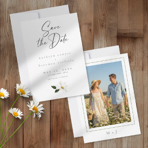 Elegant Daisy Watercolor Minimalist Wedding Photo Save The Date
