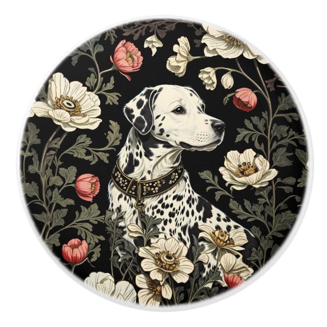 Elegant Dalmatian William Morris Inspired Ceramic Knob (Front)