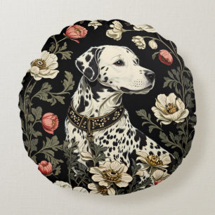 Elegant Dalmatian William Morris Inspired Round Pillow