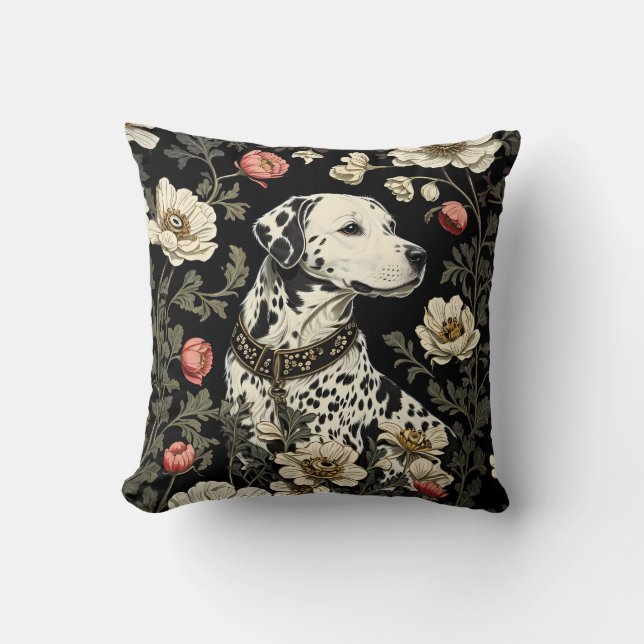 Elegant Dalmatian William Morris Inspired Throw Pillow (Front)