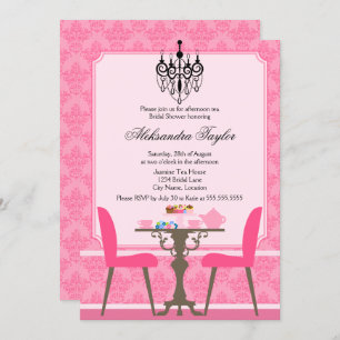 Elegant Damask and Chandelier Tea Party Invitation