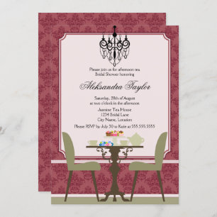 Elegant Damask and Chandelier Tea Party Invitation