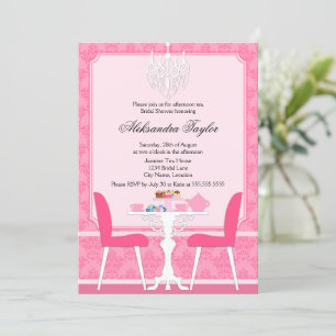 Elegant Damask and Chandelier Tea Party Invitation
