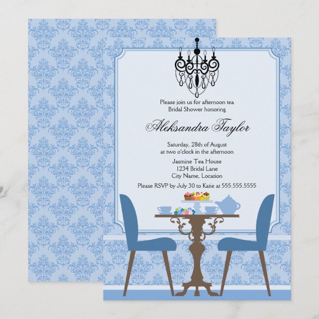 Elegant Damask and Chandelier Tea Party Invitation (Front/Back)