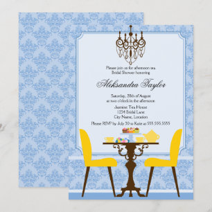 Elegant Damask and Chandelier Tea Party Invitation