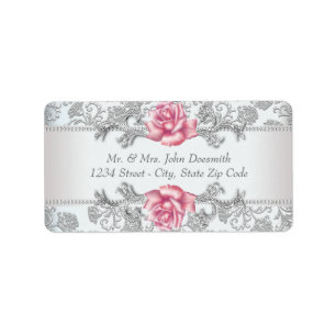 Elegant Damask and Pink Rose Address Labels