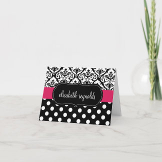 Elegant Damask and Polka Dots Personalized Note Card
