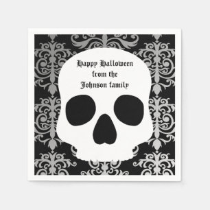 Elegant damask and skull Halloween personalized Napkin