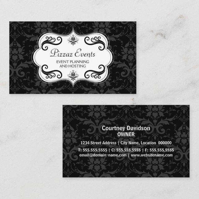 Elegant Damask and Swirls Business Card (Front/Back)