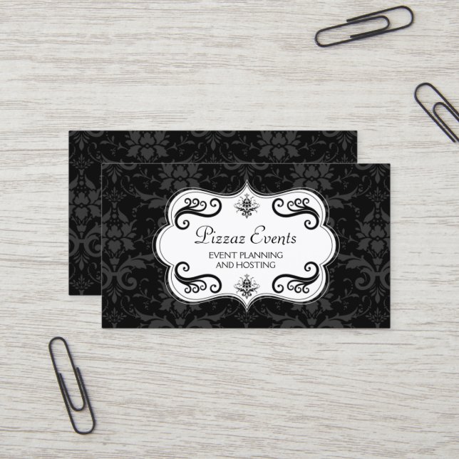 Elegant Damask and Swirls Business Card (Front/Back In Situ)