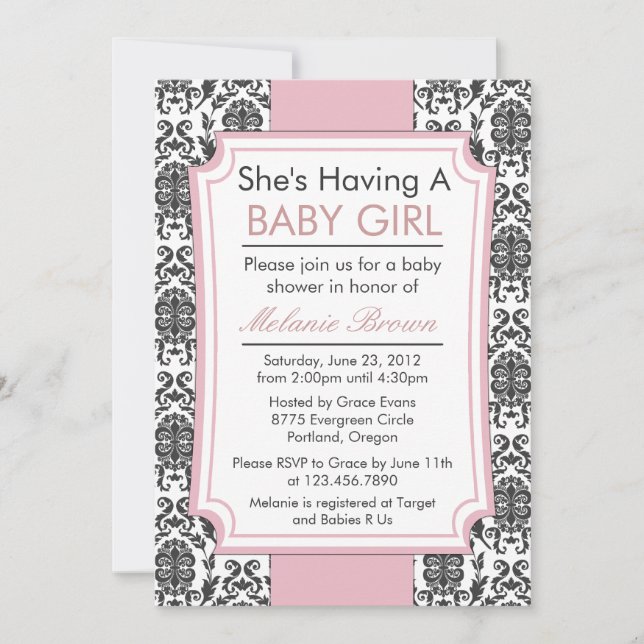 Elegant Damask Baby Shower Invite (Front)