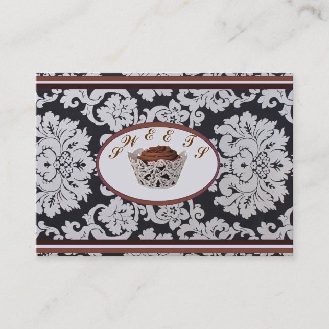 Élégant Damask Bakery Café Carte de visite de rest (Devant)