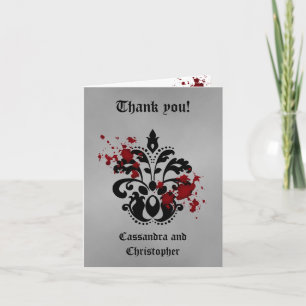 Elegant damask black and grey thank you card