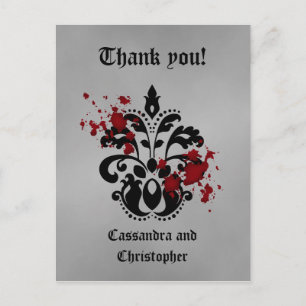 Elegant damask black and grey thank you postcard