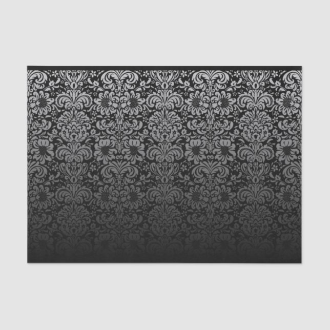 Elegant Damask (Black and Silver) Tissue Paper (Front)