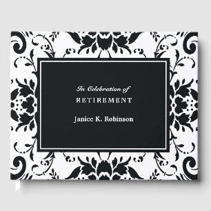 Elegant Damask Black and White Retirement Guest Book