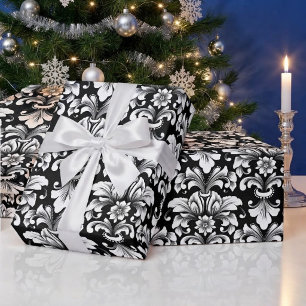 Elegant Damask black and white wrapping paper roll