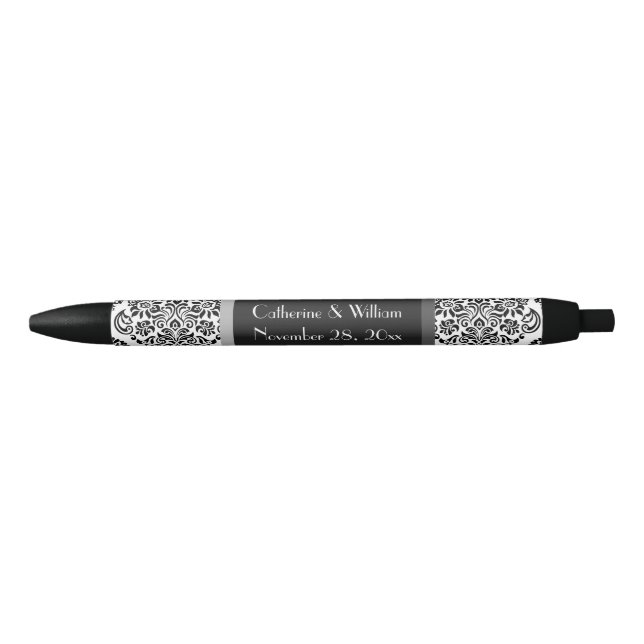 Elegant Damask Black Pattern Wedding Bride Groom Ink Pen (Front)