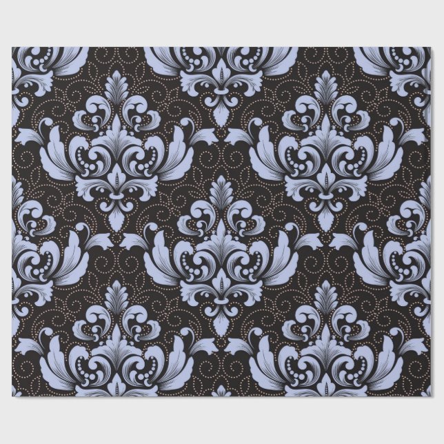 Elegant Damask blue and black wrapping paper roll (Flat)
