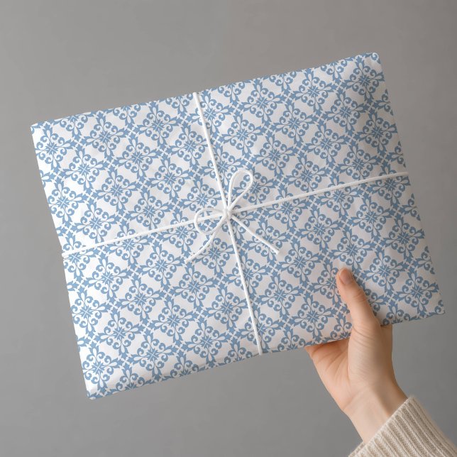 Elegant Damask Blue Mediterranean tile  Tissue Paper (Creator Uploaded)