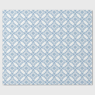 Elegant Damask Blue Mediterranean tile  Wrapping Paper