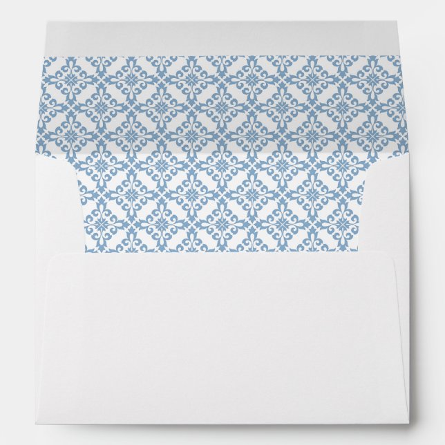 Elegant Damask Blue preprinted return address Envelope (Back (Bottom))