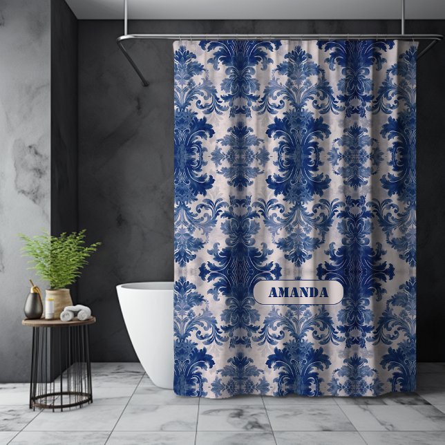 Elegant damask Blue toile de jouy monogram (Creator Uploaded)