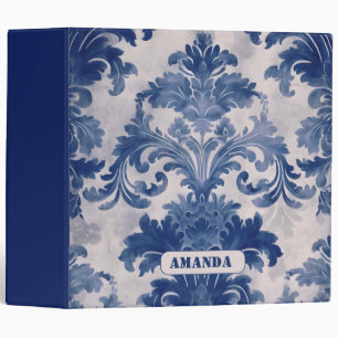 Elegant damask Blue toile de jouy monogram Binder