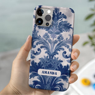 Elegant damask Blue toile de jouy monogram Case-Mate iPhone 14 Case