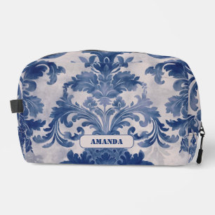 Elegant damask Blue toile de jouy monogram Dopp Kit