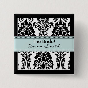 Elegant Damask Bridal Party Button (baby blue)