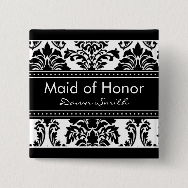 Elegant Damask Bridal Party Button - Maid of Honou (Front)