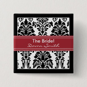 Elegant Damask Bridal Party Button (red)