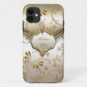Elegant Damask Caramel Cream Beige Gold Amber iPhone 11 Case