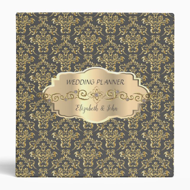 Elegant Damask,Chic ,Gold Frame Binder (Front)